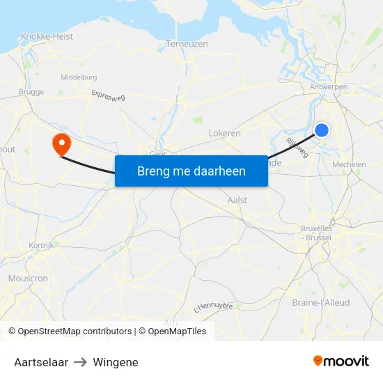 Aartselaar to Wingene map