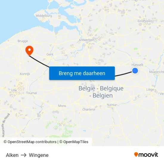 Alken to Wingene map