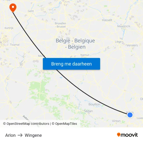 Arlon to Wingene map