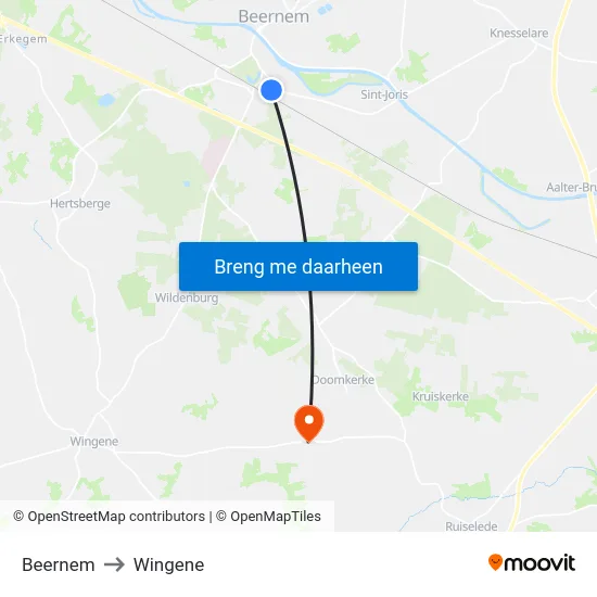 Beernem to Wingene map