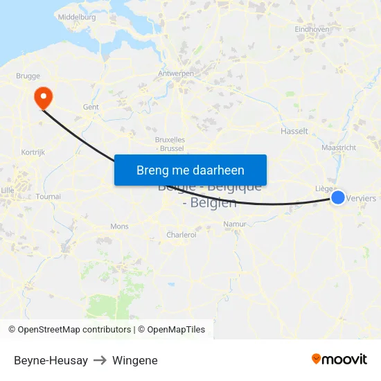 Beyne-Heusay to Wingene map