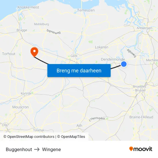 Buggenhout to Wingene map