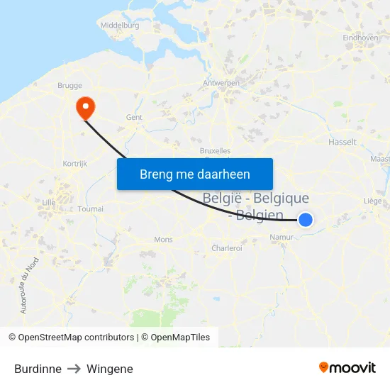 Burdinne to Wingene map