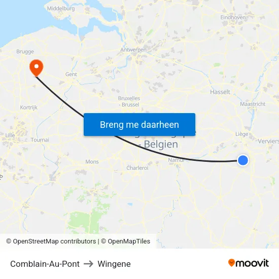 Comblain-Au-Pont to Wingene map