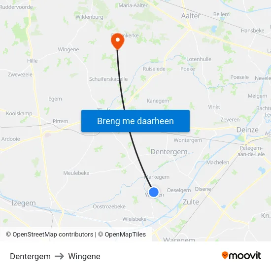 Dentergem to Wingene map