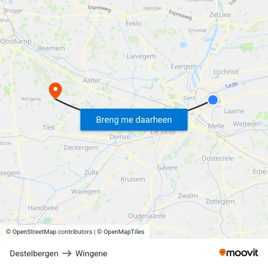 Destelbergen to Wingene map