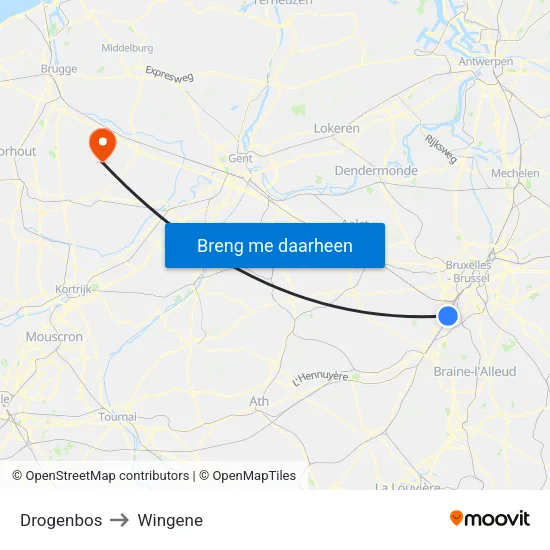 Drogenbos to Wingene map