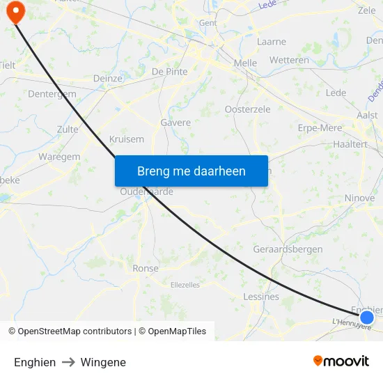 Enghien to Wingene map