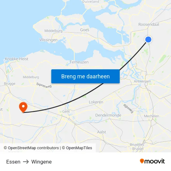 Essen to Wingene map