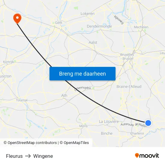 Fleurus to Wingene map