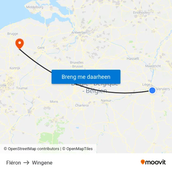 Fléron to Wingene map
