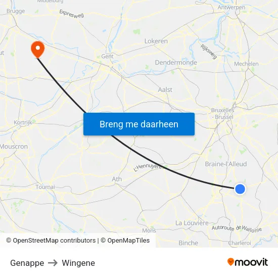 Genappe to Wingene map