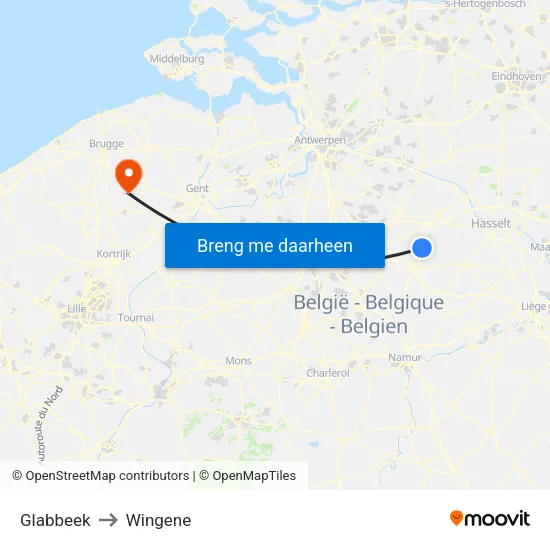 Glabbeek to Wingene map