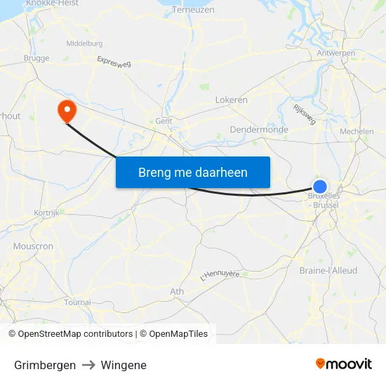Grimbergen to Wingene map