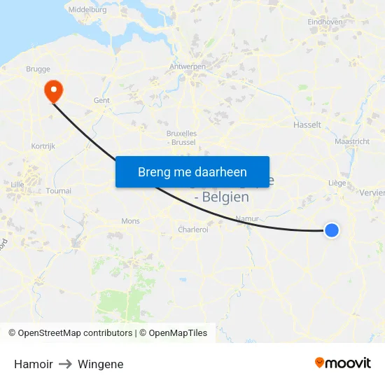 Hamoir to Wingene map