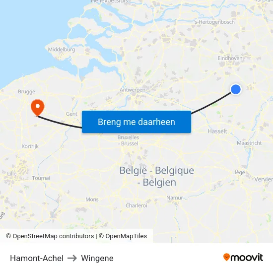 Hamont-Achel to Wingene map