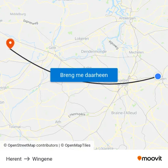 Herent to Wingene map