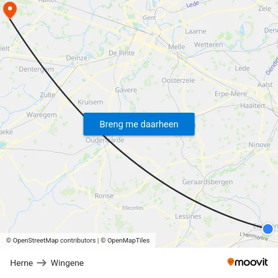 Herne to Wingene map