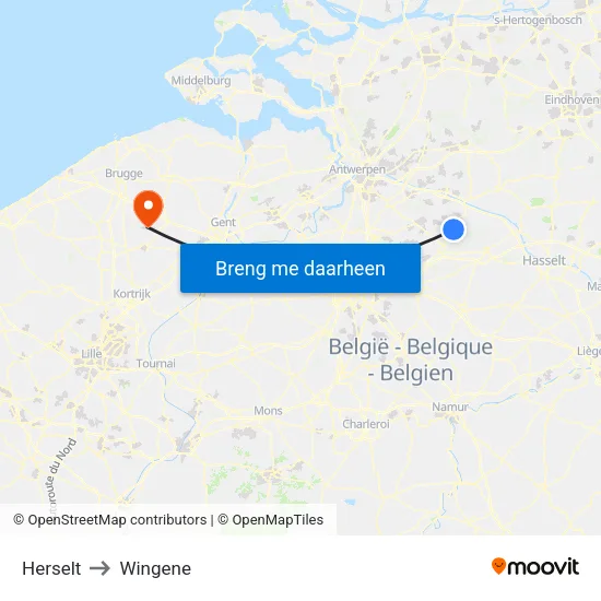Herselt to Wingene map