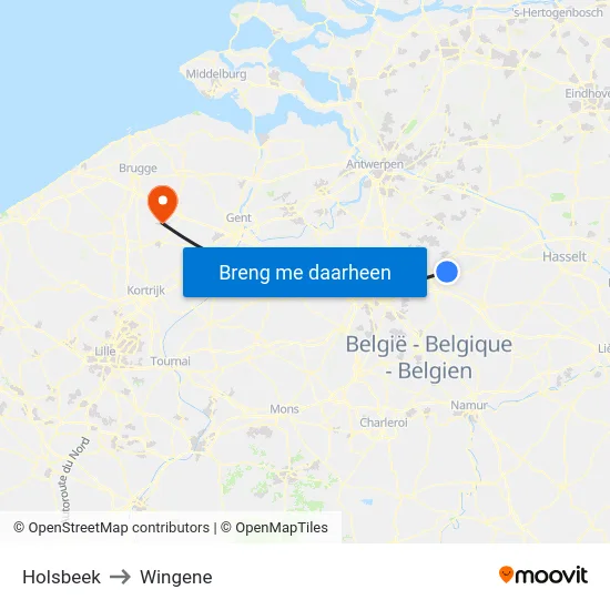 Holsbeek to Wingene map