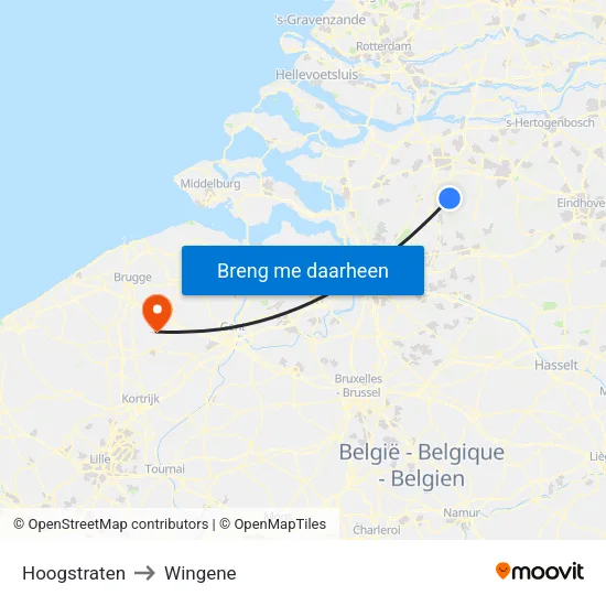Hoogstraten to Wingene map