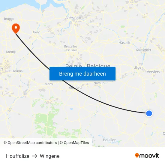Houffalize to Wingene map