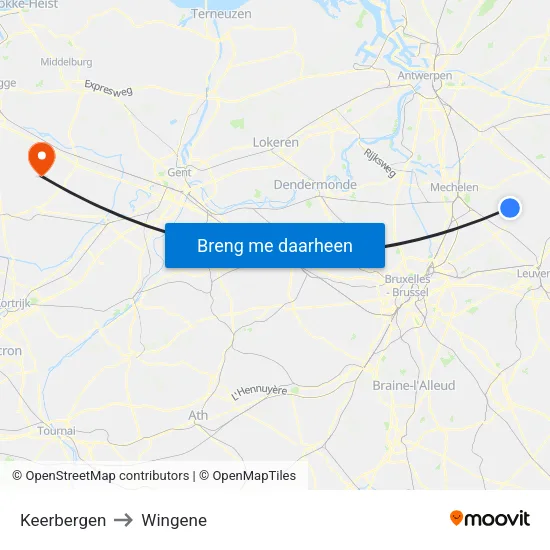Keerbergen to Wingene map