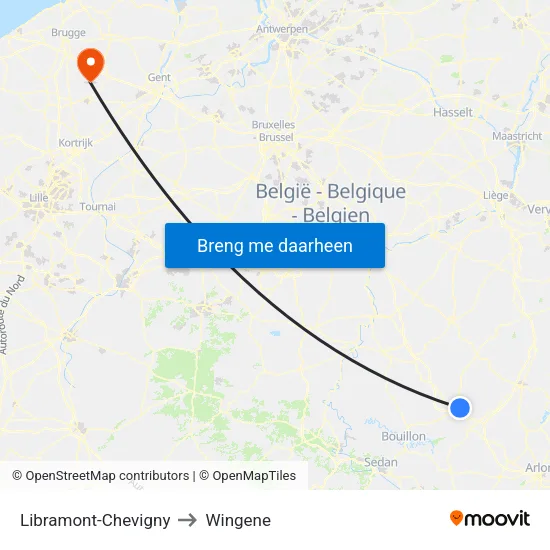 Libramont-Chevigny to Wingene map