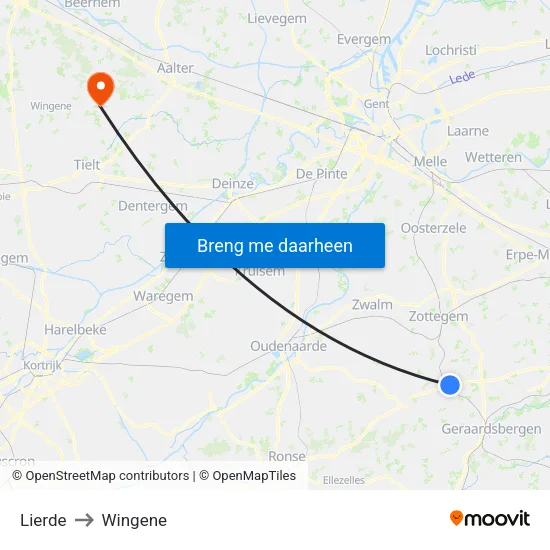 Lierde to Wingene map