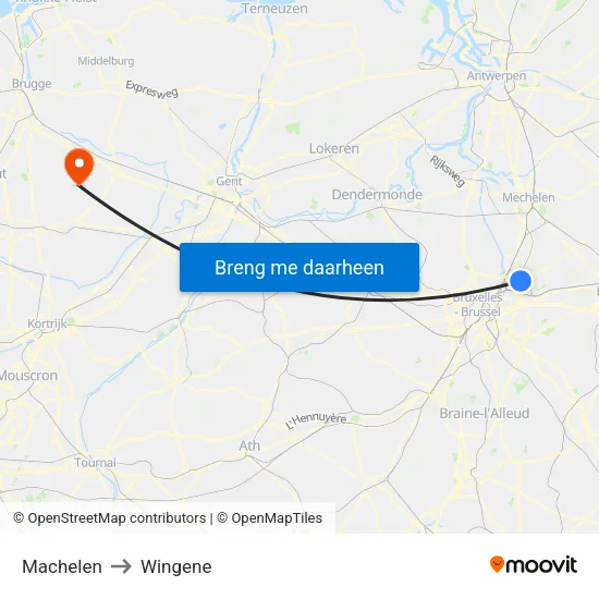 Machelen to Wingene map