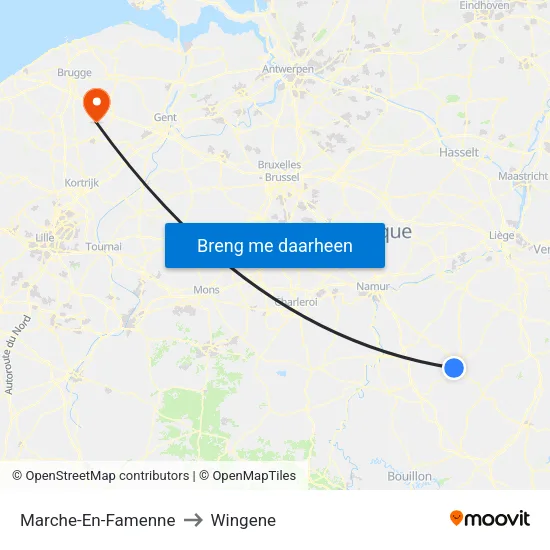 Marche-En-Famenne to Wingene map