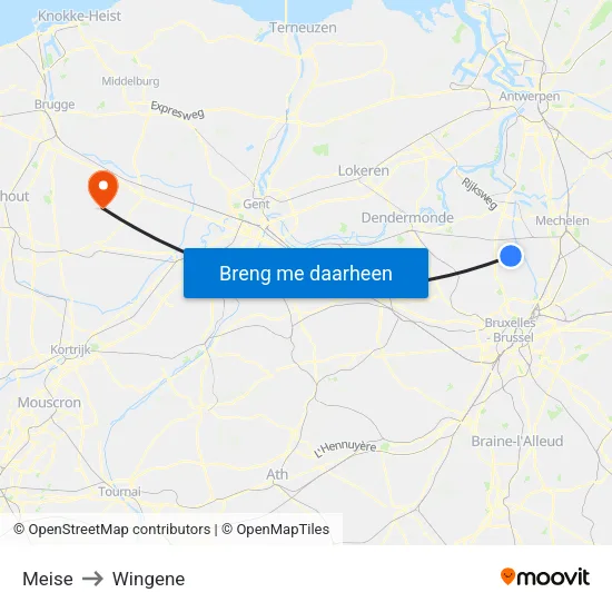 Meise to Wingene map
