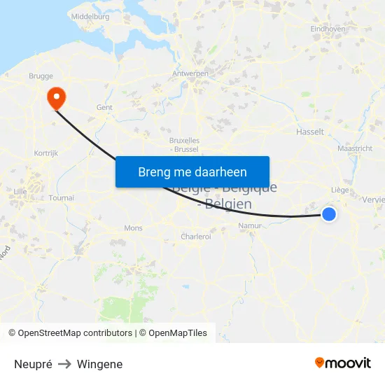 Neupré to Wingene map