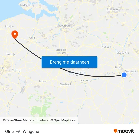 Olne to Wingene map