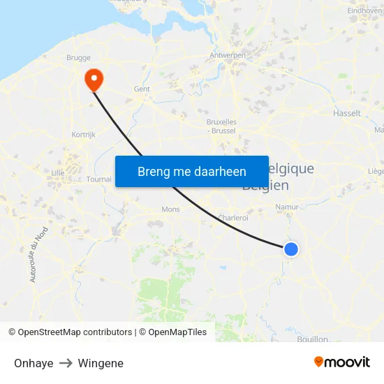 Onhaye to Wingene map