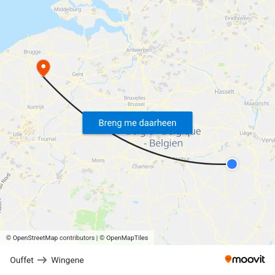 Ouffet to Wingene map
