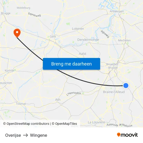 Overijse to Wingene map
