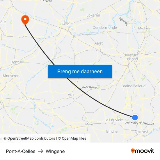 Pont-À-Celles to Wingene map
