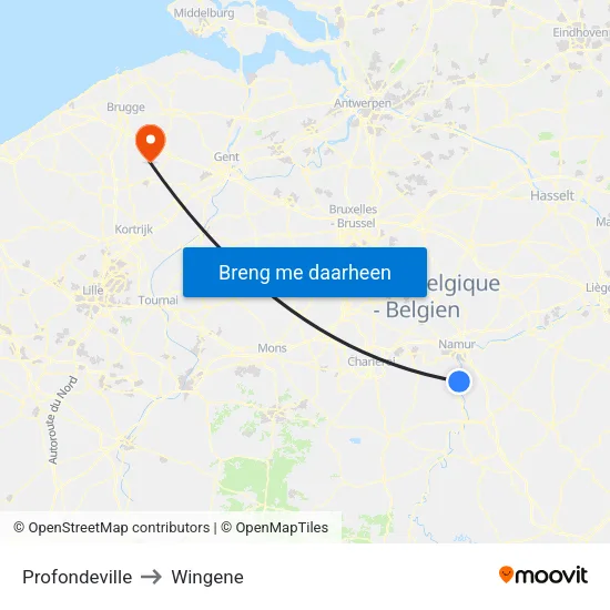 Profondeville to Wingene map