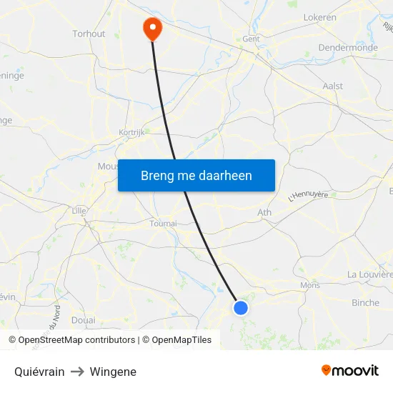 Quiévrain to Wingene map