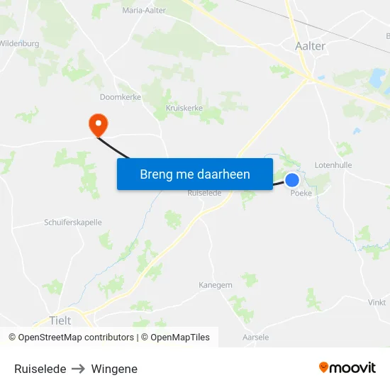Ruiselede to Wingene map