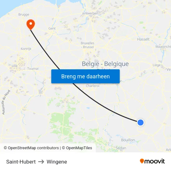 Saint-Hubert to Wingene map