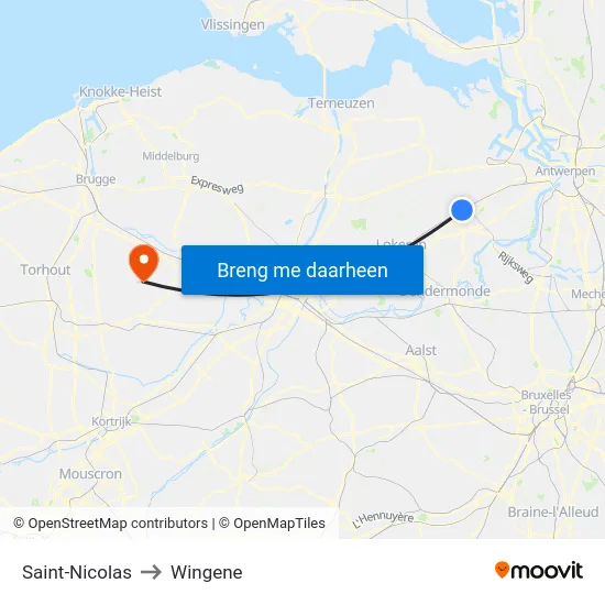 Saint-Nicolas to Wingene map