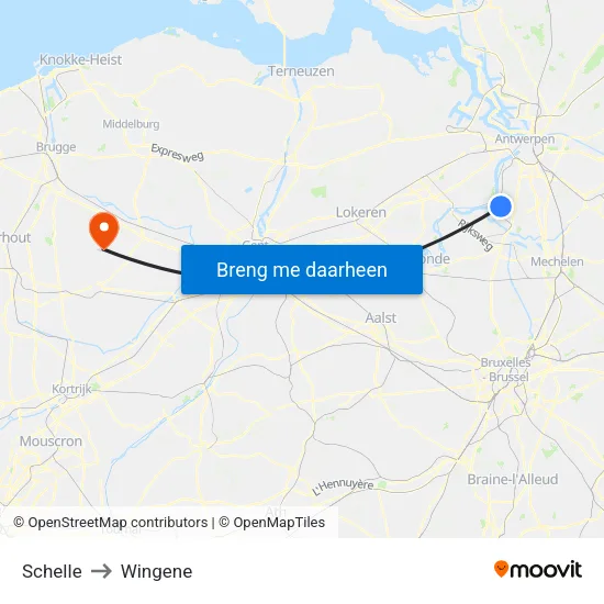 Schelle to Wingene map