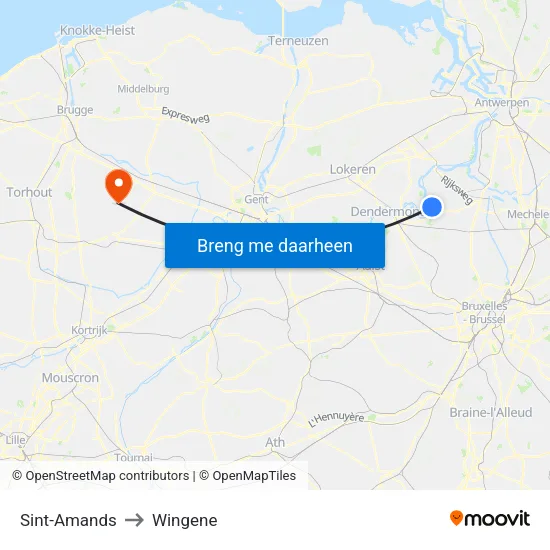 Sint-Amands to Wingene map