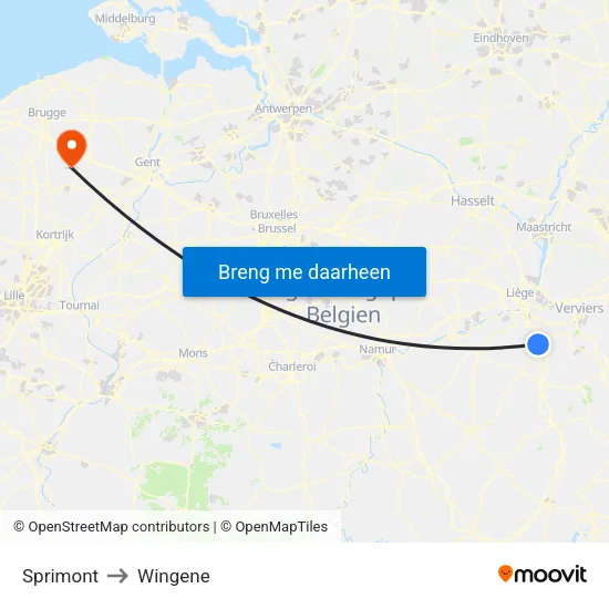 Sprimont to Wingene map