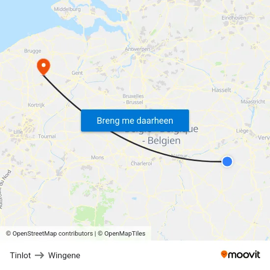 Tinlot to Wingene map