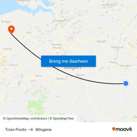 Trois-Ponts to Wingene map