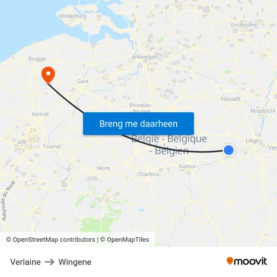 Verlaine to Wingene map