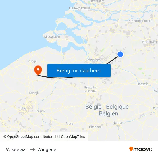 Vosselaar to Wingene map
